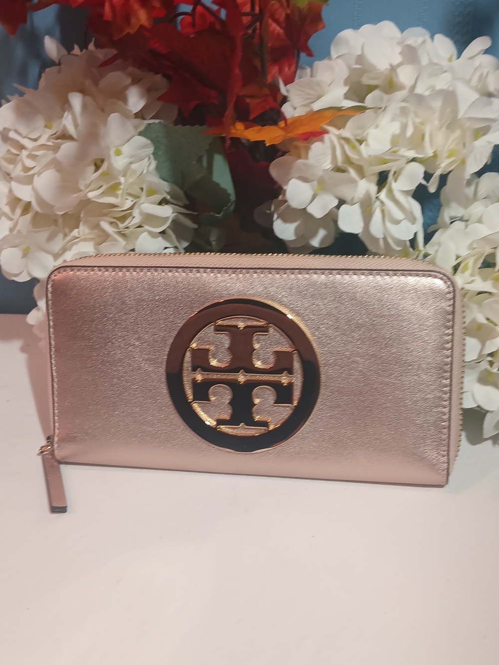 Tory Burch Metallic Rose Gold Rare Find New Wallet